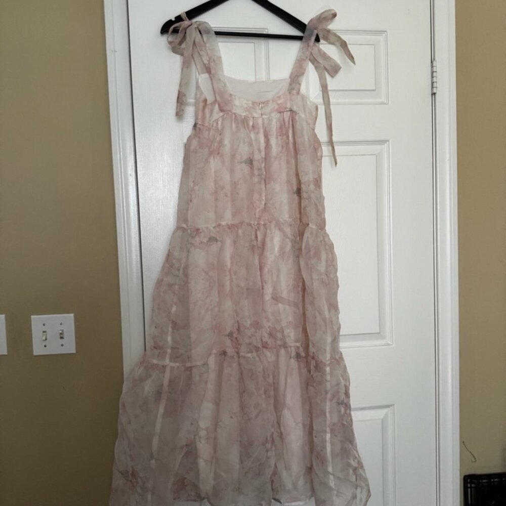 Light Pink Tiered Tie-Shoulder Maxi Dress - Picture 2 of 3